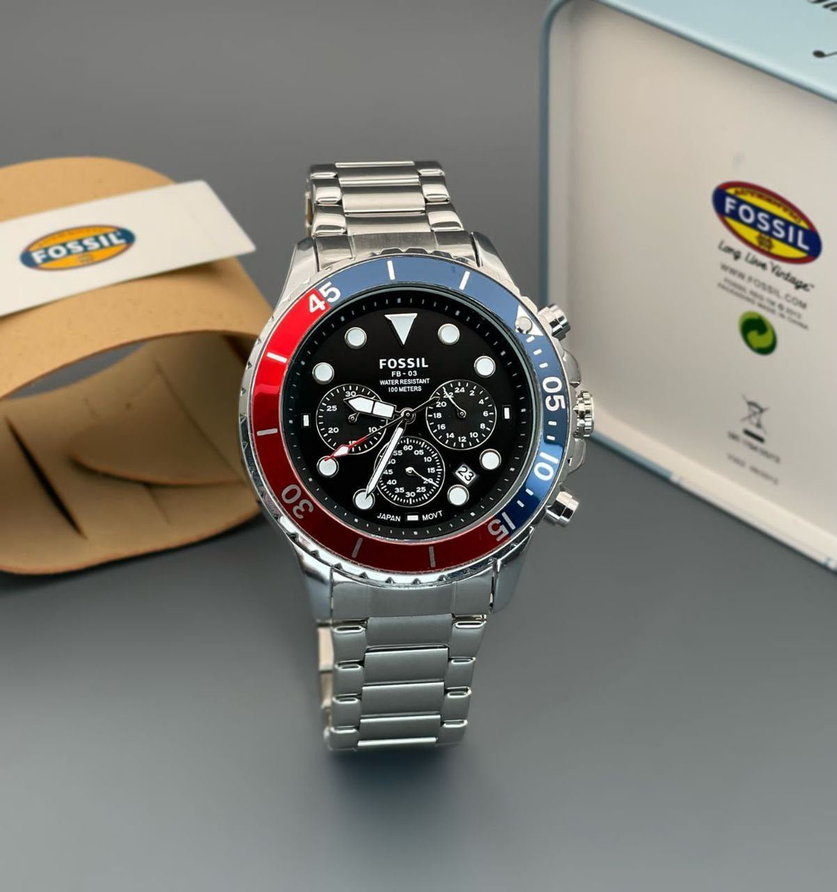 Alternative view of Fossil Fb 03 Silver Red Metal Watch