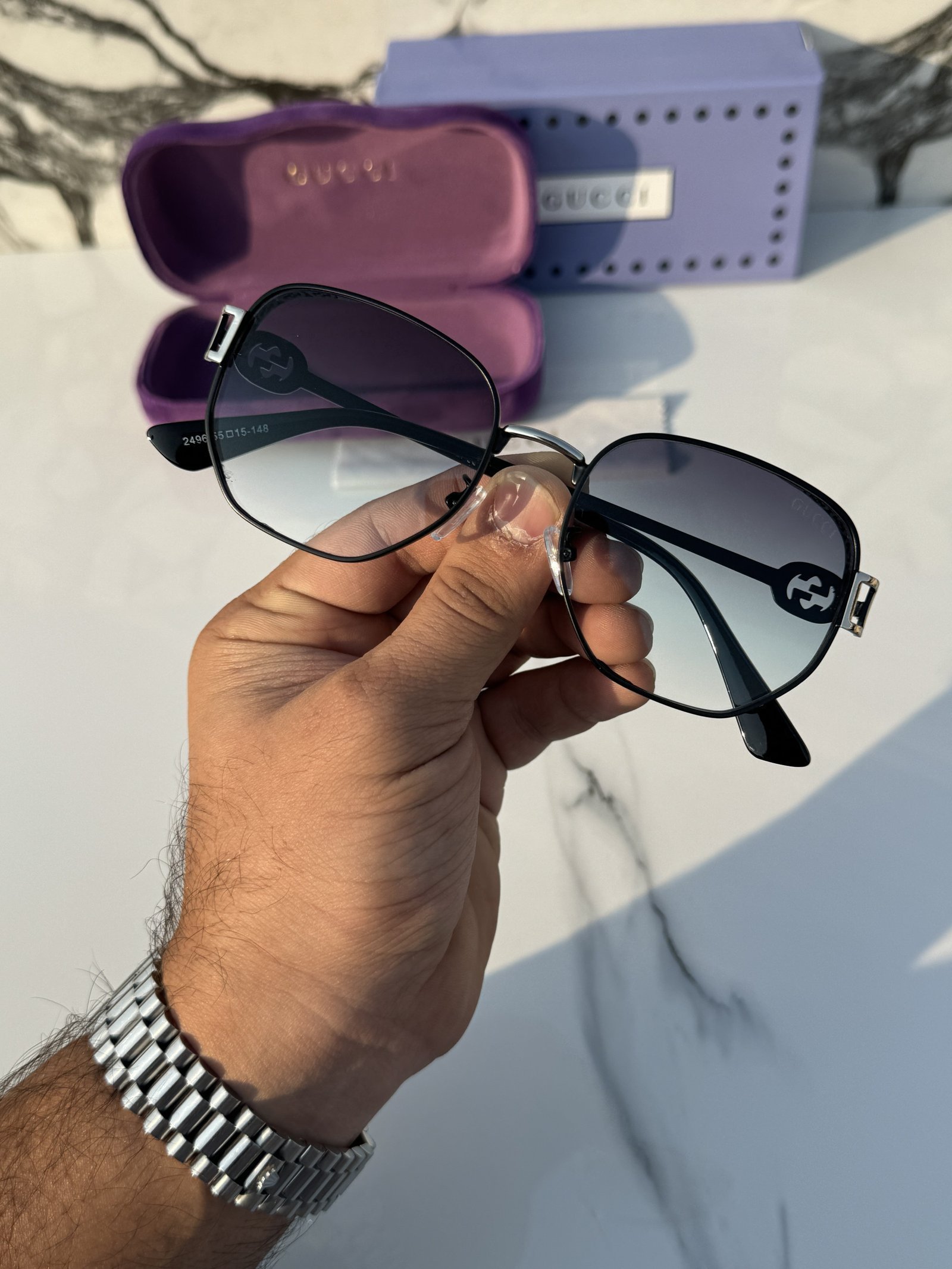 Branded Sunglasses 2496_silver_green(With Original Kit) - Image 4