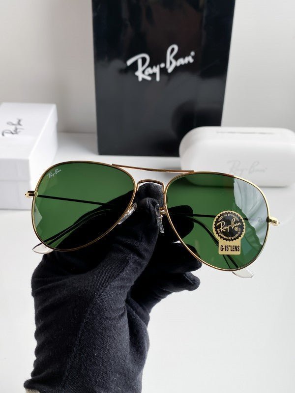 Branded Rb Gold Green Aviator Sunglasses (With Original Kit) - Image 5
